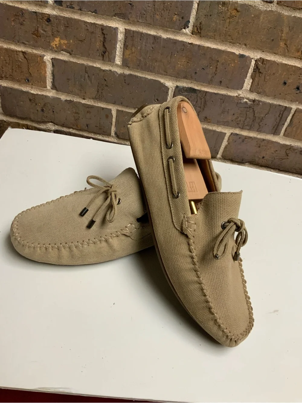 Zara Beige Suede Moccasin Loafer with Bow